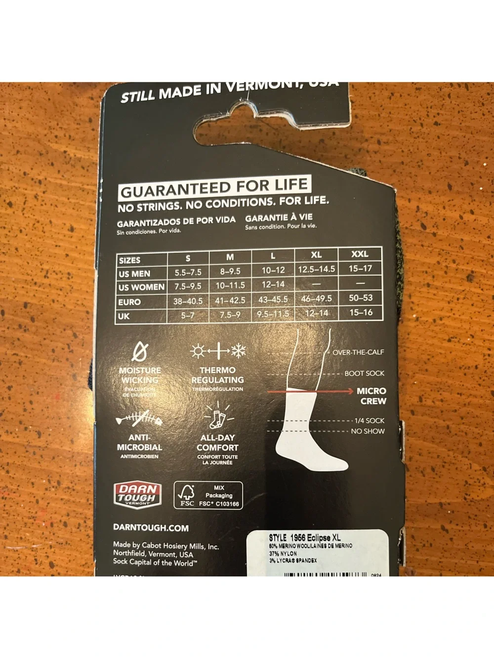 NEW Darn Tough HIKE/TREK Midweight Wool Micro Crew Sock XL